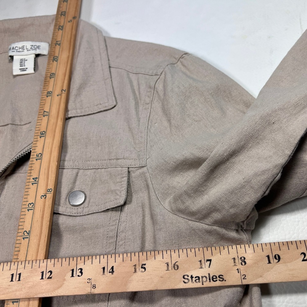 Rachel Zoe Jacket Women S Beige Linen Blend Zip Utility Lightweight Minimalist - Picture 7 of 10